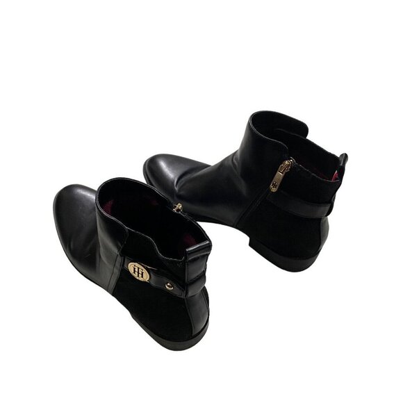 Tommy Hilfiger Isleen Women Black Mixed Media Vegan Leather Quilted Boot Sz 7.5M - Picture 1 of 11